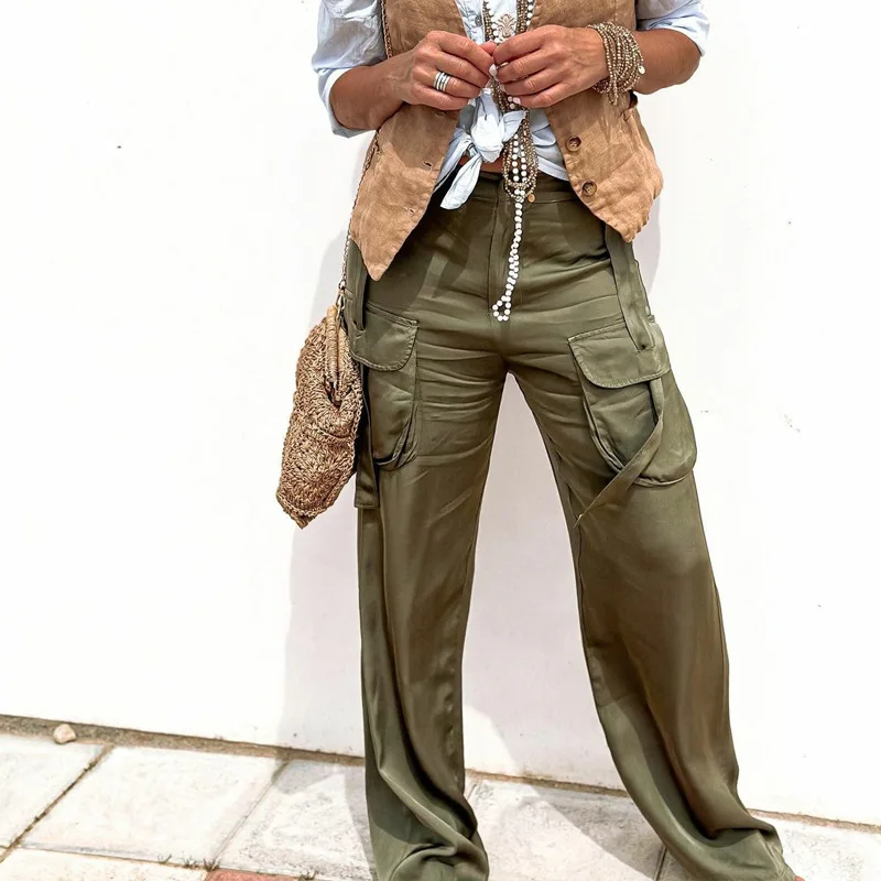 

Fashion Lady Wide Leg Trouser Spring Fall Vintage Straight Long Pants New Solid Color Commuter Women's Loose & Slim Casual Pants
