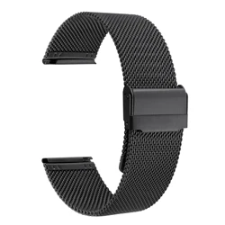 Universal Milanese Mesh Steel Watch Band - Adjustable 0.6MM Bracelet - 22mm (Black)