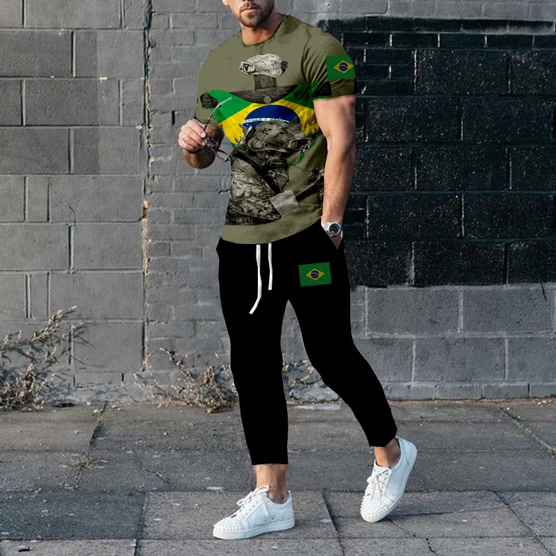 2023 Summer Brazil Men Sports Suit Fashion Short Sleeve Pants 2-Piece Jogging Street Suit Oversized T-shirt Leisure Sports Suit