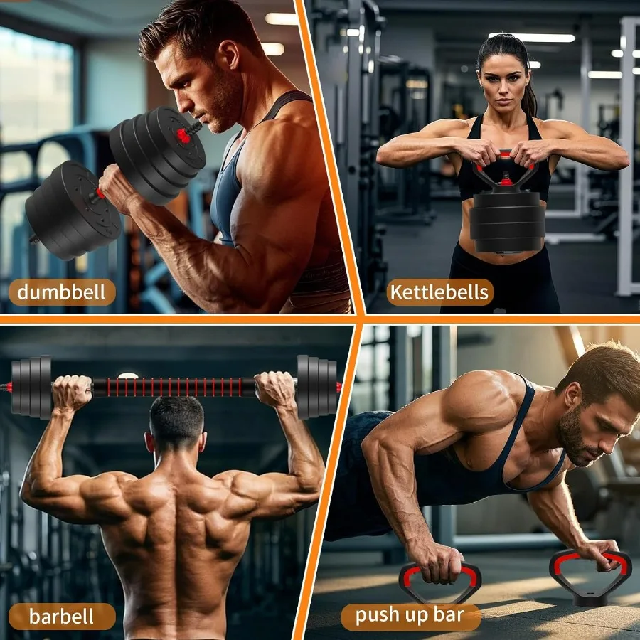 Adjustable Dumbbell Set 25LB, Changeable Dumbbell Set with Connecting Rod 4 in1 Dumbbells Set Used as Barbell, Kettlebells, Push