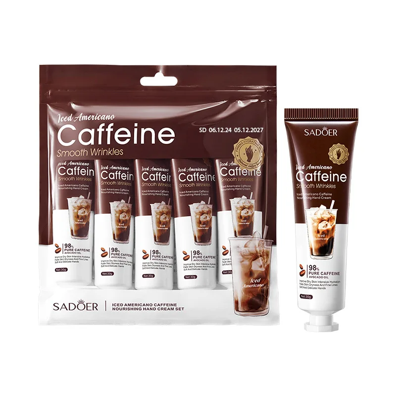 5pcs/kit SADOER Caffeine Hand Cream Moisturizing Nourishing Brightening Hydrating Hand Creams Hands Travel Size Skin Care
