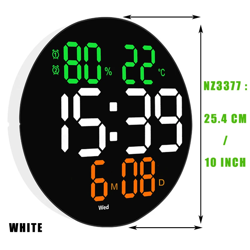 10 or 12 Inch Big Digital Led Wall Clock Alarm with Calendar,Smart Brightness,Humidity,Temperature Thermometer.Modern Home Decor 