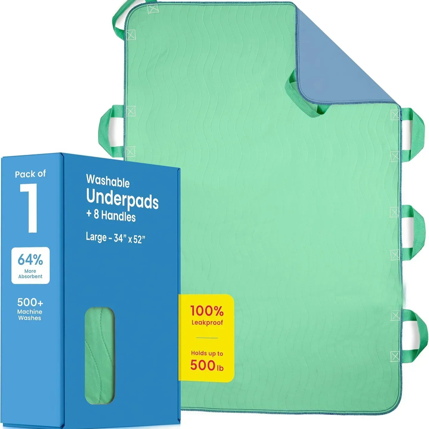 Washable Leakproof Bed Pad with Handles Non Slip Stretcher for Elderly Disabled Mobility Aid Home Care Incontinence Underpad