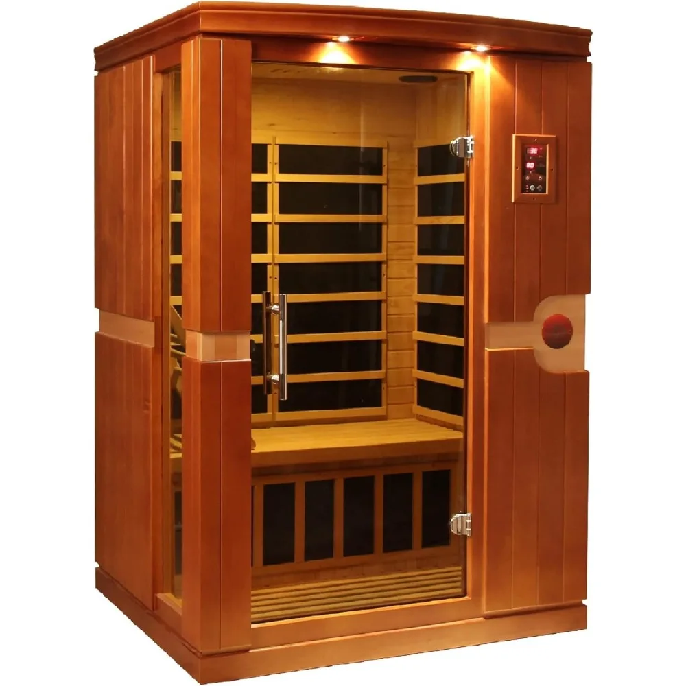 2 Person Low EMF 6 Heating Panel Infrared Therapy Wood Dry Heat Sauna with MP3 Aux Connection for Home Spa Days 6