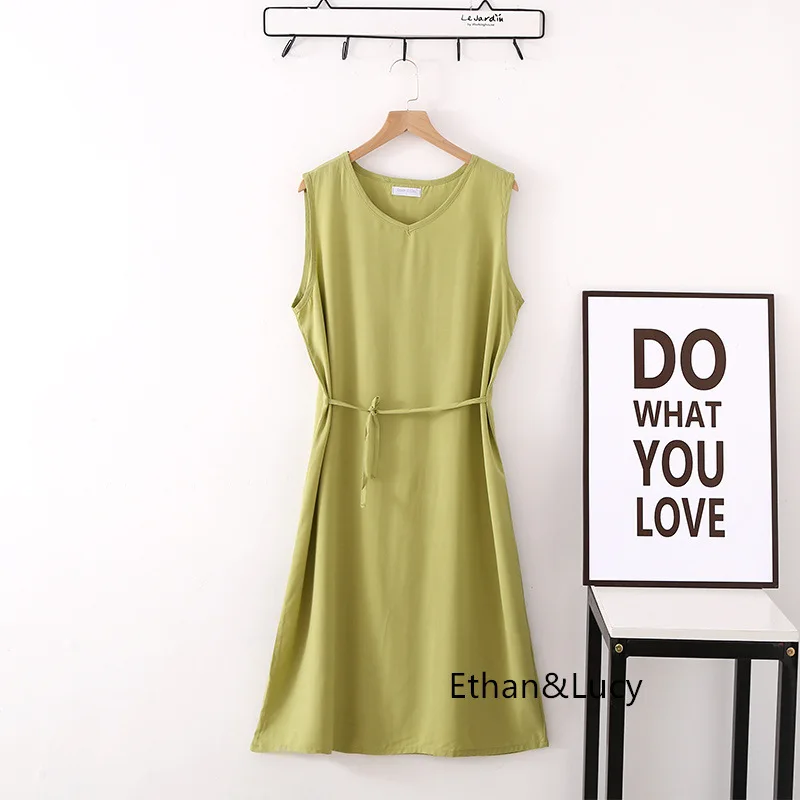 Casual Cotton Rayon Home Wear Night Dress Women New Sleeveless Summer Nightgowns Loose Candy Color Ladies Sleepwear Nightshirt