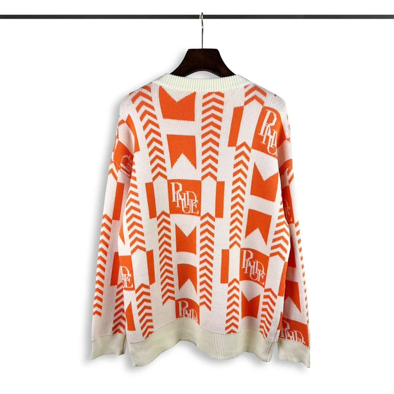 

23ss Orange Jacquard Rhude Sweater Men Women 1:1 Top Quality Casual 2023fw Sweatshirts