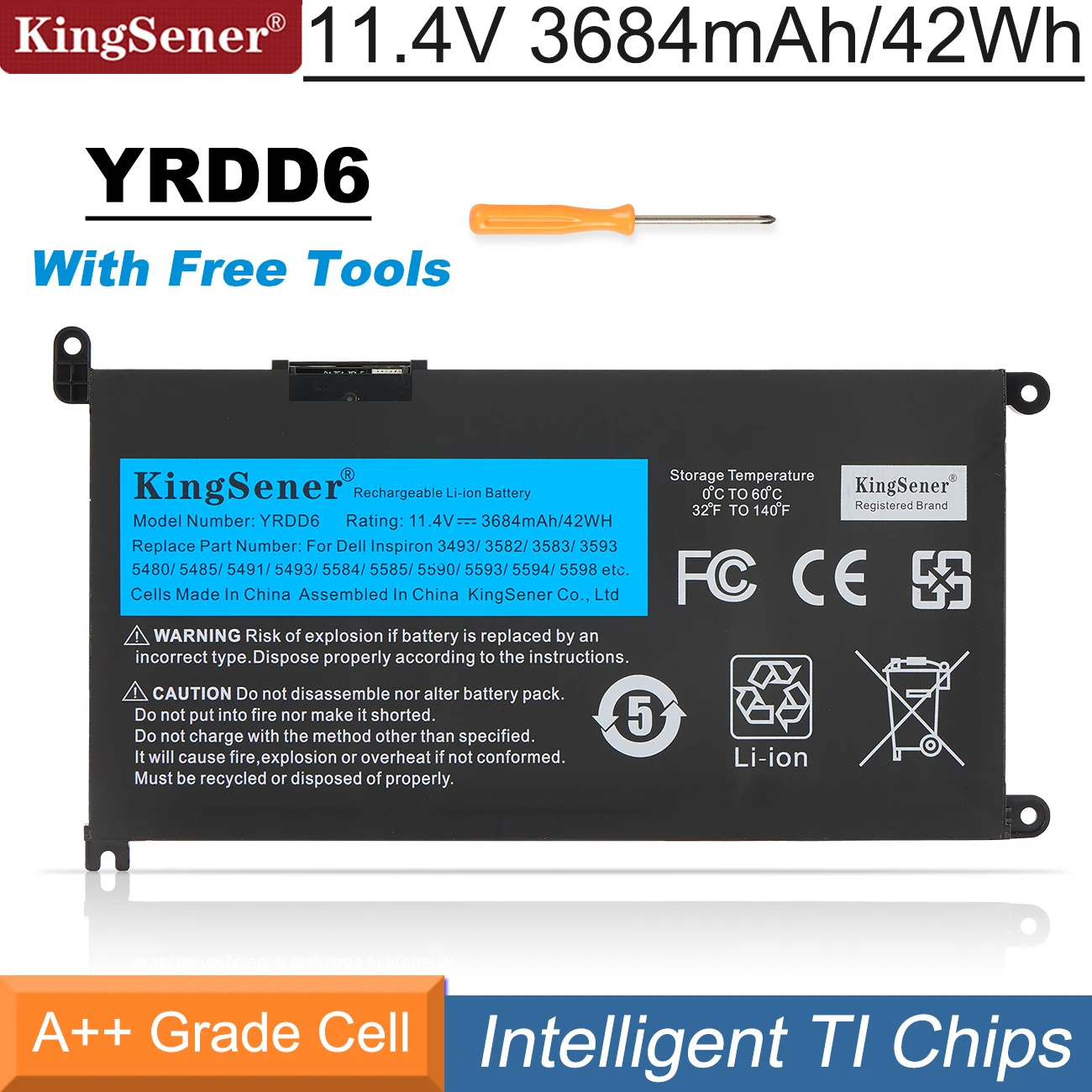 Kingsener Yrdd6 Bateria para Dell Inspiron 5482 5480 5481 5485 5491 5591 5593 3583 3310 2-em1 3493 3582 3593 3793 5584 5493 558
