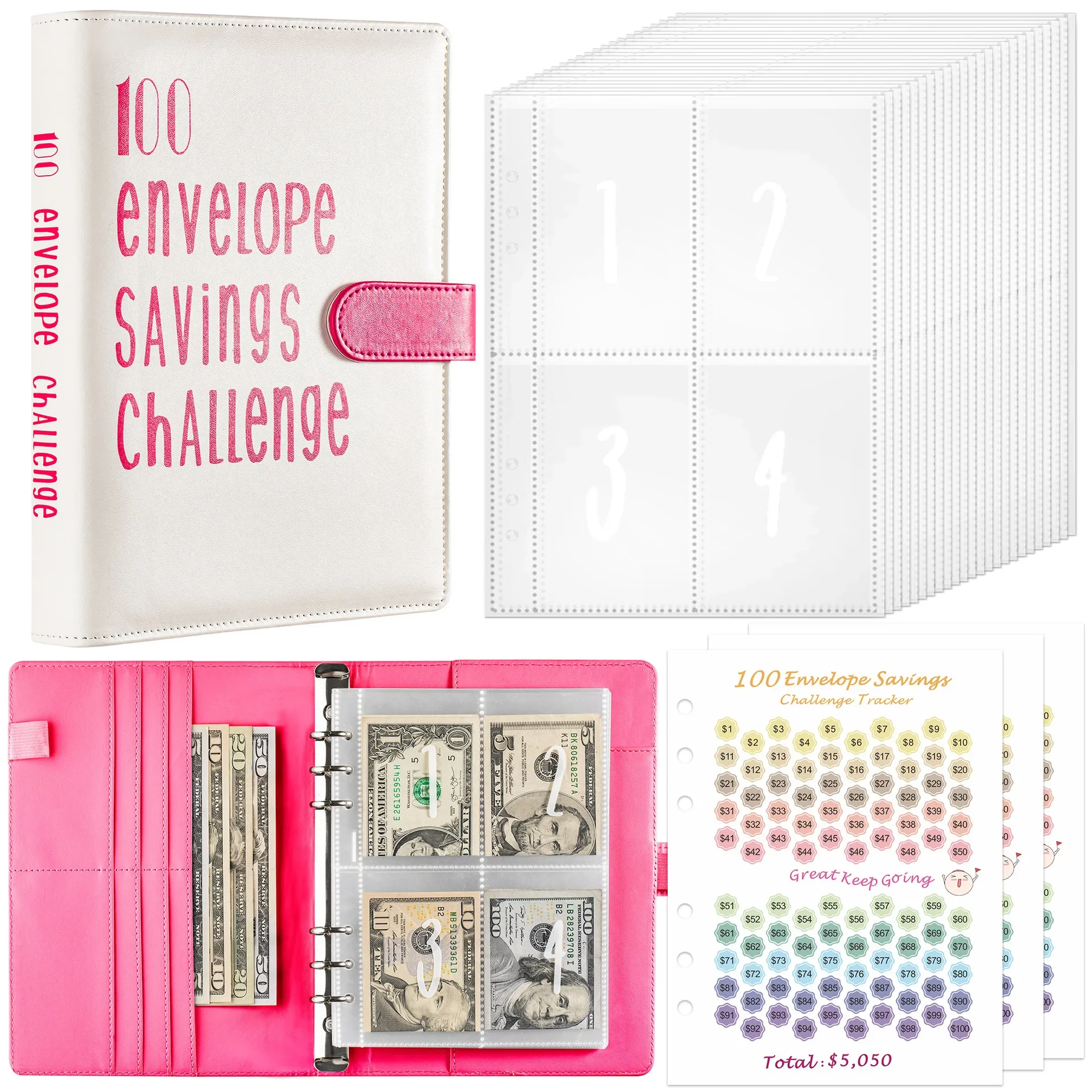 2024 New 100 Envelope Savings Challenge Color Matching A5 Binder Budget Binder With Cash Envelope Money Organizer System 26 pieces budget envelopes sets include 12 cash envelope system 12 expense tracking budget sheets 2 stickers for cash savings