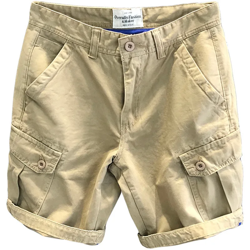 Sport Shorts Heavyweight Washed Fabric Army Green Multi-pocket Overalls Men's Loose Straight Casual Shorts Outdoor Trekking Tooling Clothes