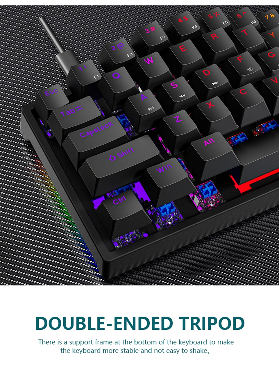 Com Fio, 61 Chaves, RGB Hotswap, PBT Keycaps, 60% Ergonomia