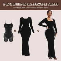 Women Long Sleeve Maxi Shapewear Slips Dress Slimming Waist Hip Enhancer Body Shaper With Built In Bra 2