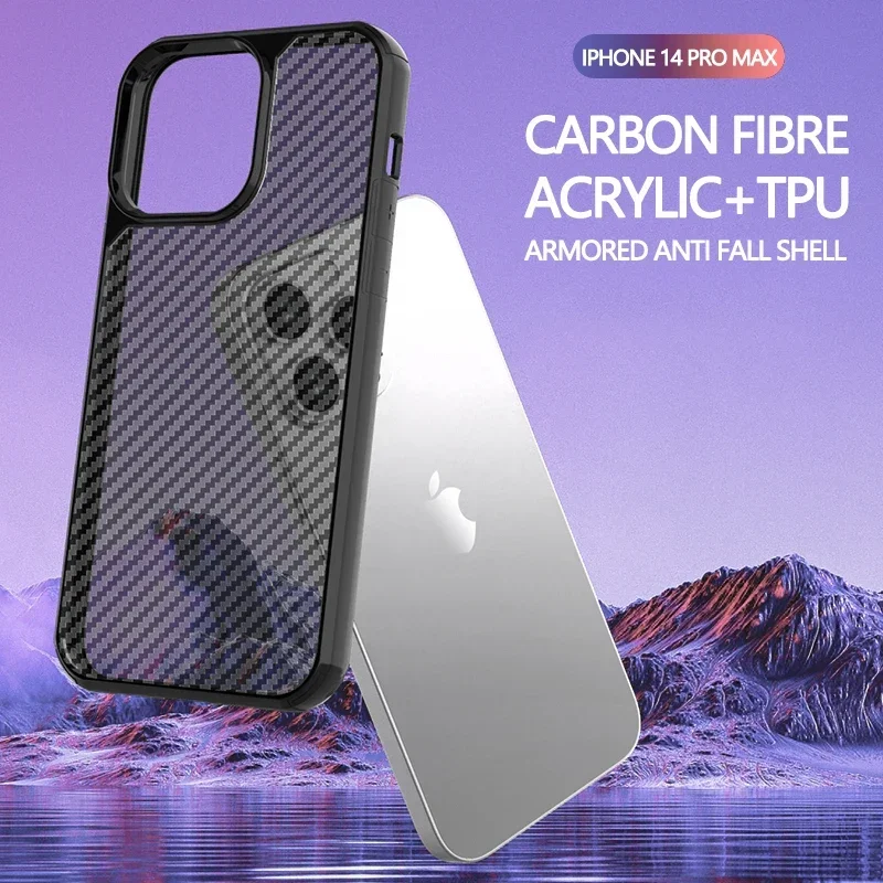 

Чехол из углеродного волокна с рисунком для Iphone 11 12 13 14 Pro Max Plus с защитой объектива, рамка из ТПУ, акриловая задняя крышка для Iphone