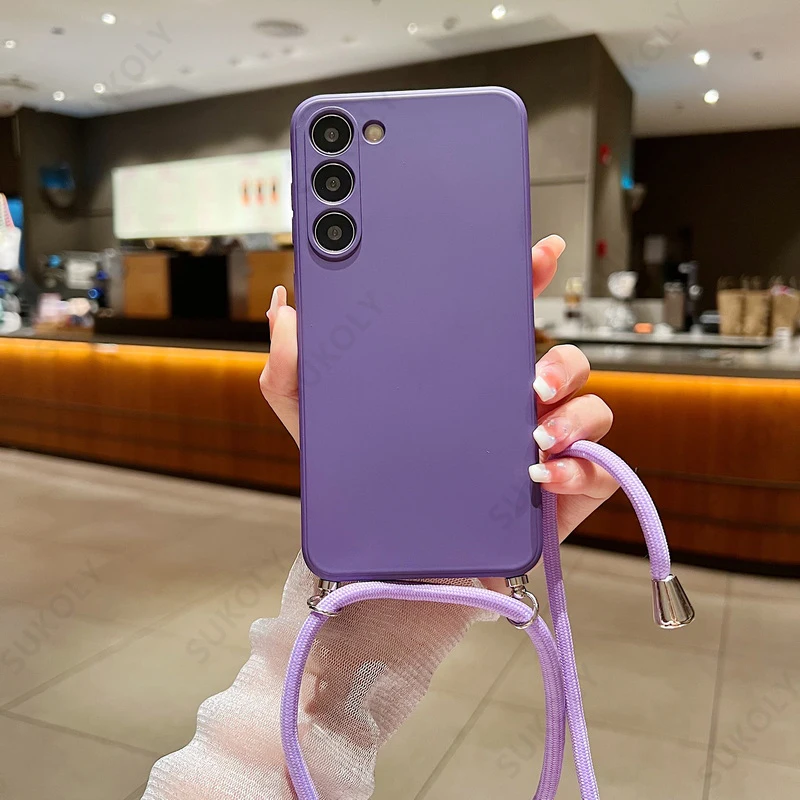Crossbody Lanyard Soft Case For Samsung Galaxy S23 FE S25 Edge S26 S24 Ultra A17 A57 A37 A55 A56 A16 5G Liquid Silicone Cover