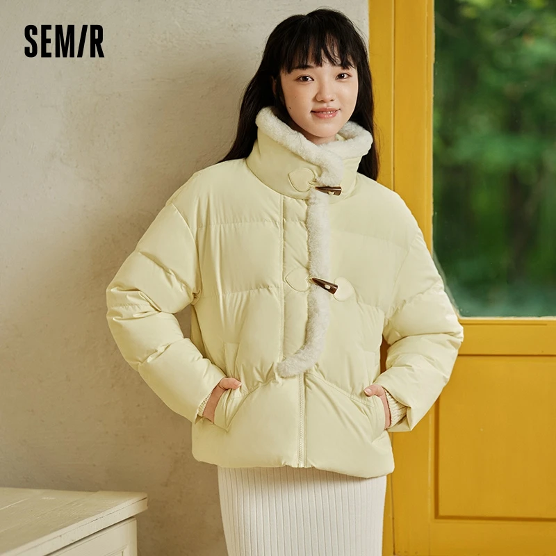 Down Jacket Women Waterproof Loose Gentle Winter New Literary Imitation Rabbit Fur Horn Button Windproof