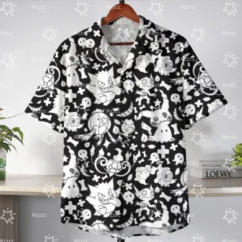 Pokémon T-shirt Hawaiana Nera con Stampa Pokemon tipo Fantasma 1