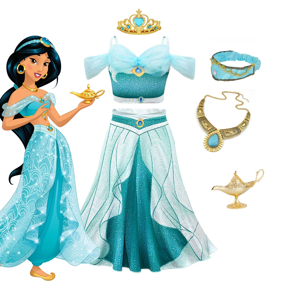 Vestido de princesa Aladdín y la mágica para niñas, traje de Cosplay de Jasmine fiesta de cumpleaños, Top falda, vestido de princesa Disney niños| | - AliExpress