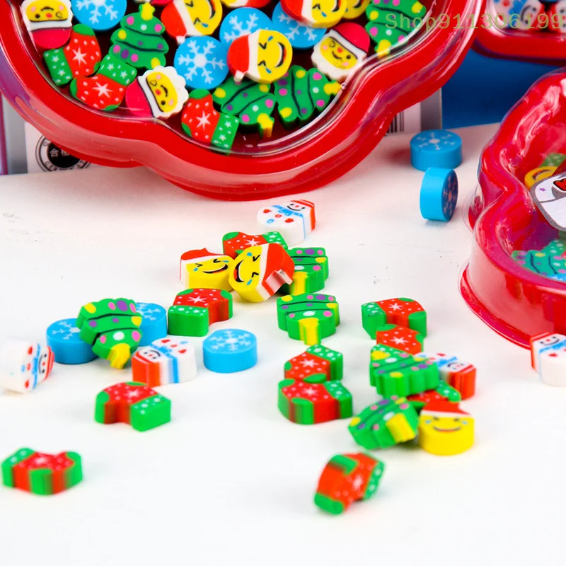 

22/35 Pcs New Cute Mini Christmas Series Cartoon Christmas Tree Santa Shaped Tray Children Eraser Student Stationery