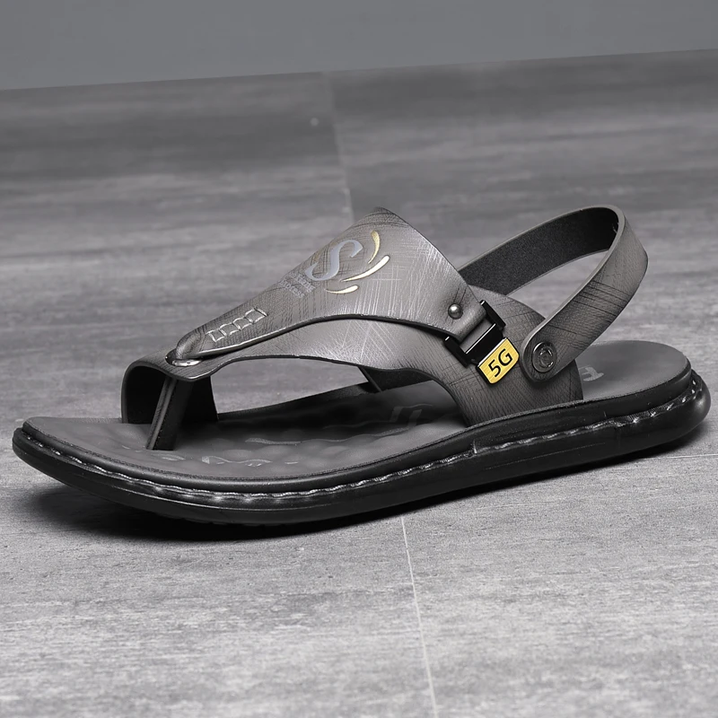 Leather Sandals Men's Summer Soft soled Anti slip Beach Flip-flops Casual Outwear