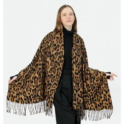 Luxury Leopard Print Cashmere Pashmina Shawl - Winter Warmth Women's Fashion Scarf with Fringe - L190cm W70cm (YD0912c2)