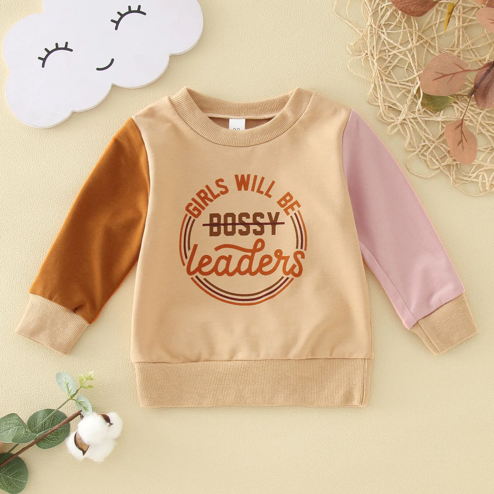 Autumn Toddler Kids Baby Girls Sweatshirt T Shirts Letters Printed Color Block Patchwork Long Rainbow Stripe Sweater Toddler