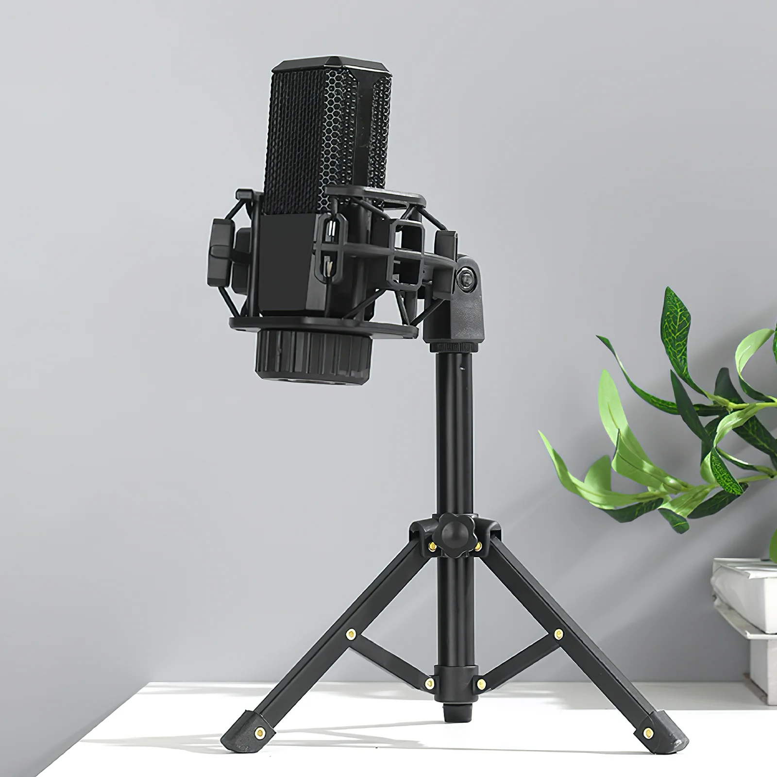 Microphone Stand Portable Desktop Foldable Tripod Adjustable Mic Holder Bracket Desk Mount