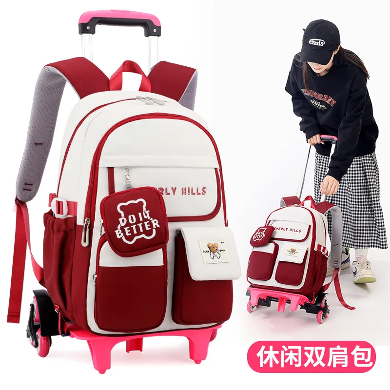 Rolling School Bags for Girls Backpack Children Waterproof School Backpacks with Wheels Middle School Trolley Luggage Back Pack 2