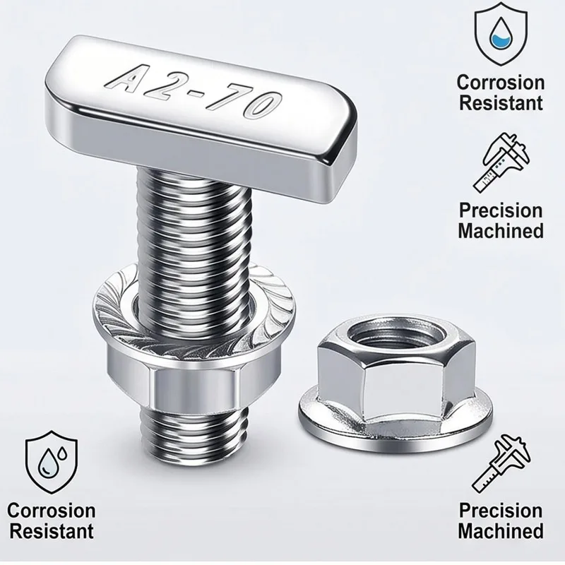 Stainless Steel T-Shape Sliding Bolt with Hex Flange Nuts