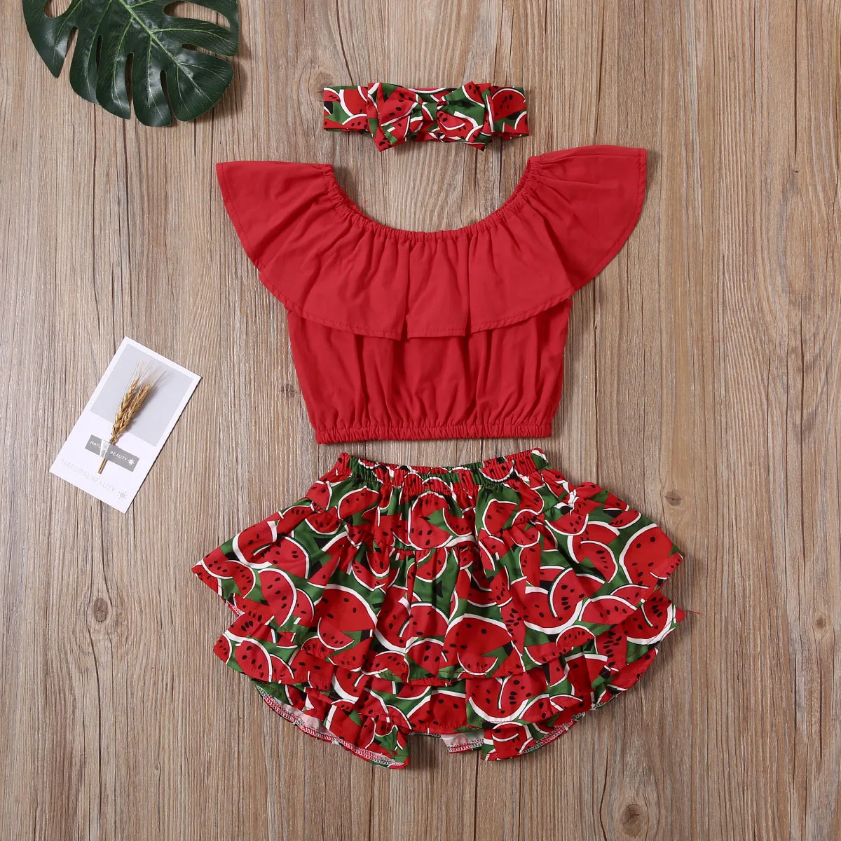 1-6 Year Old Toddler Baby Girl Clothes Watermelon Sunflower Print Ruffle Drop Shoulder Strap Top Shorts 2-Piece Summer Set kids clothing set,girls clothing set