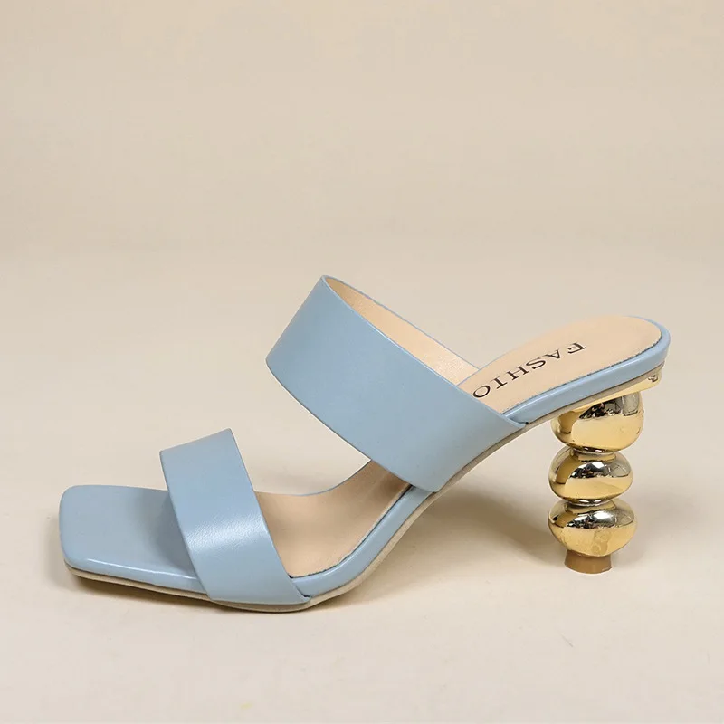 

2023 Summer New Fashion Slippers High Heels One line Slippers Shaped Gourd Heel Sandals Large