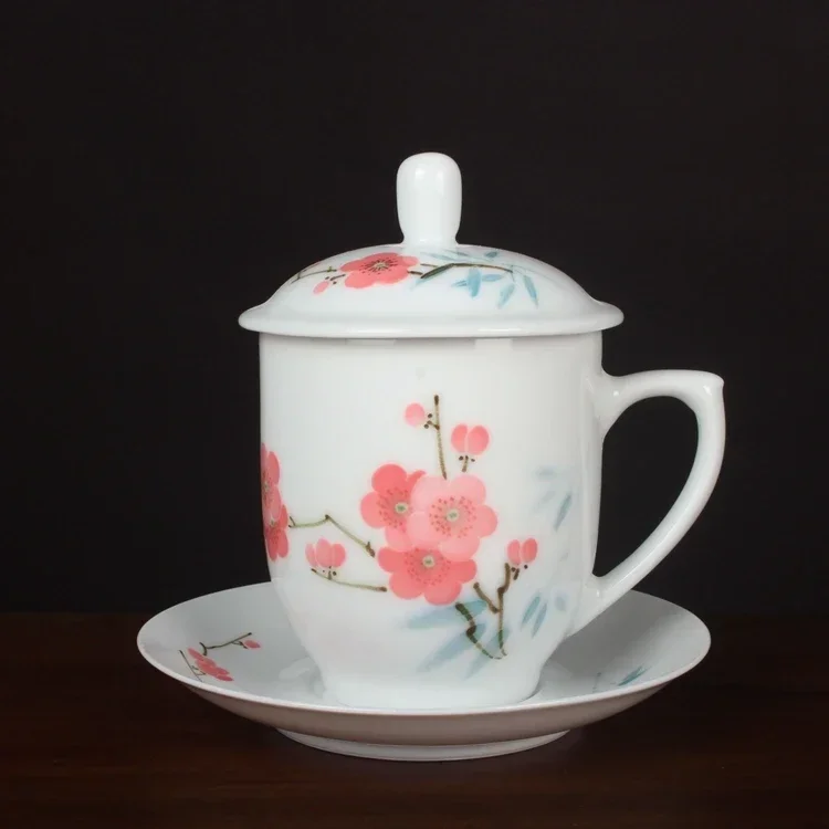 

Water Point Peach Blossom Hand Painted Red Blue Plum Set Cup Tea Cup Antique Ceramics Handmade Tea Set Collection