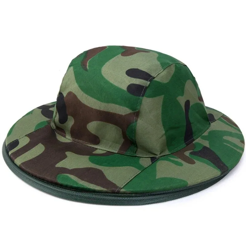 Sombrero de pesca de camuflaje verde y amarillo, gorra antimosquitos e insectos, malla para exteriores con cubierta para el sol