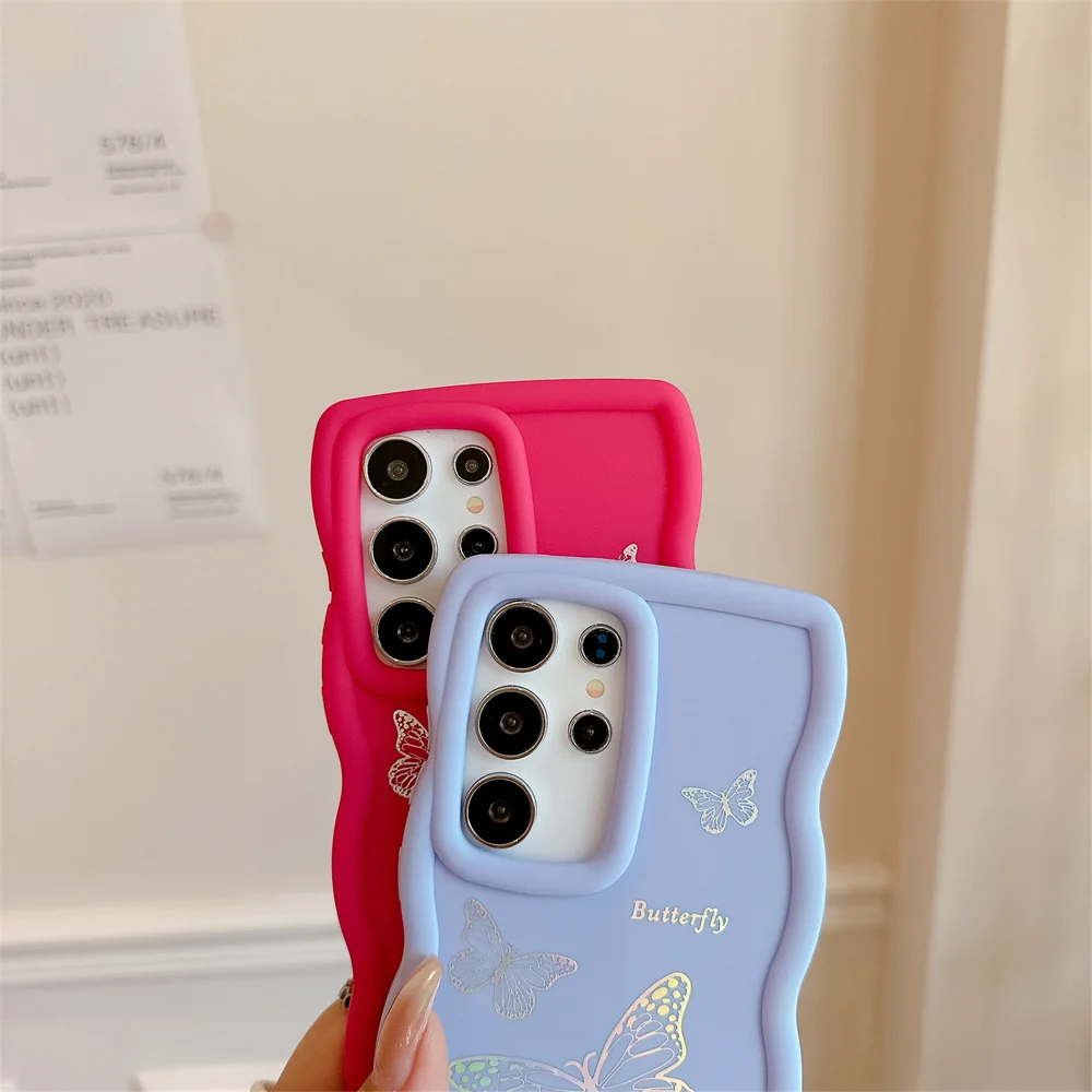 Étui de téléphone avec dragonne en silicone ondulé pour Samsung S24 S23 S22 Ultra S21 FE A55 A54 A53 A52 A35 A15 A12 A05 5G_voghion.com