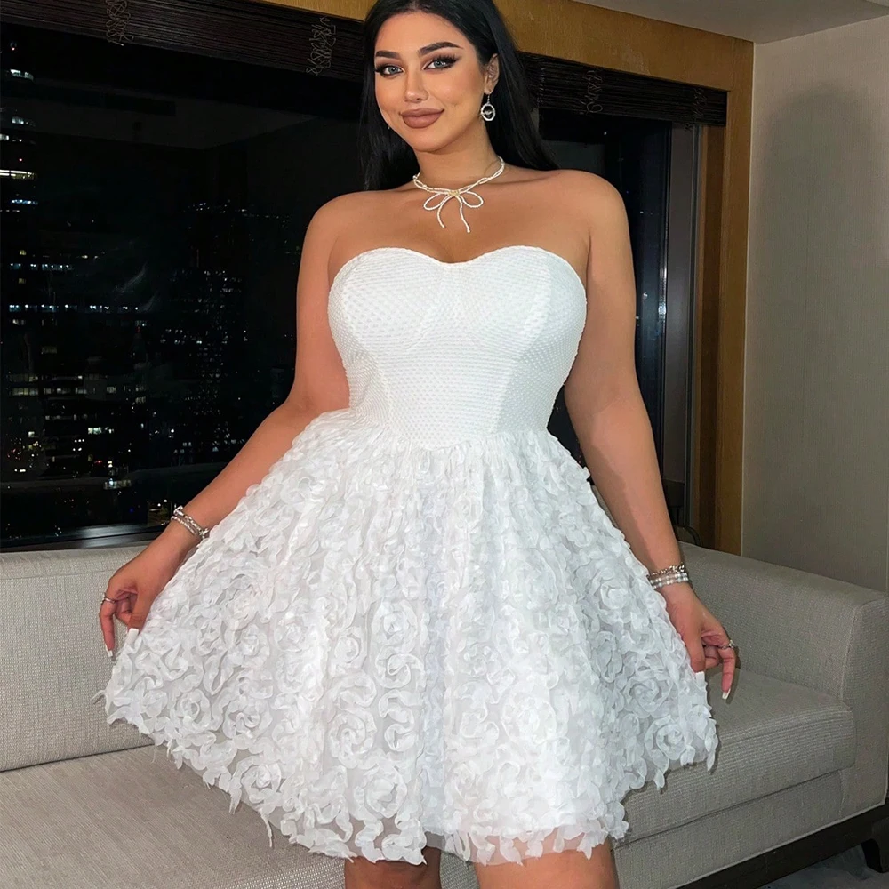 Plus Size 2025 Summer New Models Elegant Three-Dimensional Flowers Flowers Net Yarn Patchwork Corset Dress Polyester Material 3