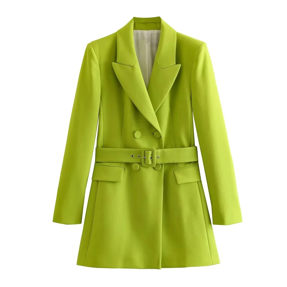 

Black Green Long Women's Jacket 2023 Blazer Chic Elegant Coat New In Outerwears Korean Fashion Casual Double-Breasted Suit Basic