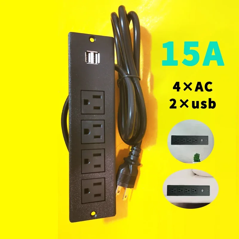 Built in Table Sockets US 15A with USB Type-c 110 220v Office Bookcase Furniture Recessed Hidden Strip Power Table Top Socket 6