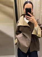 Veste double face à carreaux pour femme, col montant, simple boutonnage, élégante, coupe ample, chic et décontractée pour le printemps 4