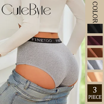 Finetoo 3Pcs Women's Cotton Briefs Women Plus Size Seamless Panties Breathable Underwear Female Low Waist Soft Lingerie S-XXL
