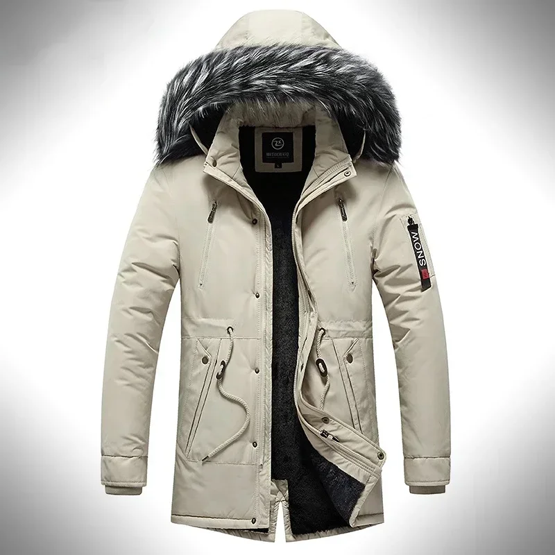 

Новая зимняя флисовая Мужская парка, длинная куртка с капюшоном и меховым воротником, ветрозащитные пальто, плотное теплое хлопковое пальто, мужские куртки, ветровка, парка
