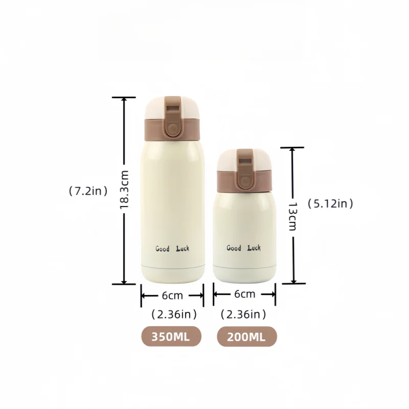 Mini Thermos Cup 200/350ml Cute Mini Thermos Cup Stainless Steel Thermal Coffee Mug Portable Vacuum Flask Insulated Water Bottle with Button Lid