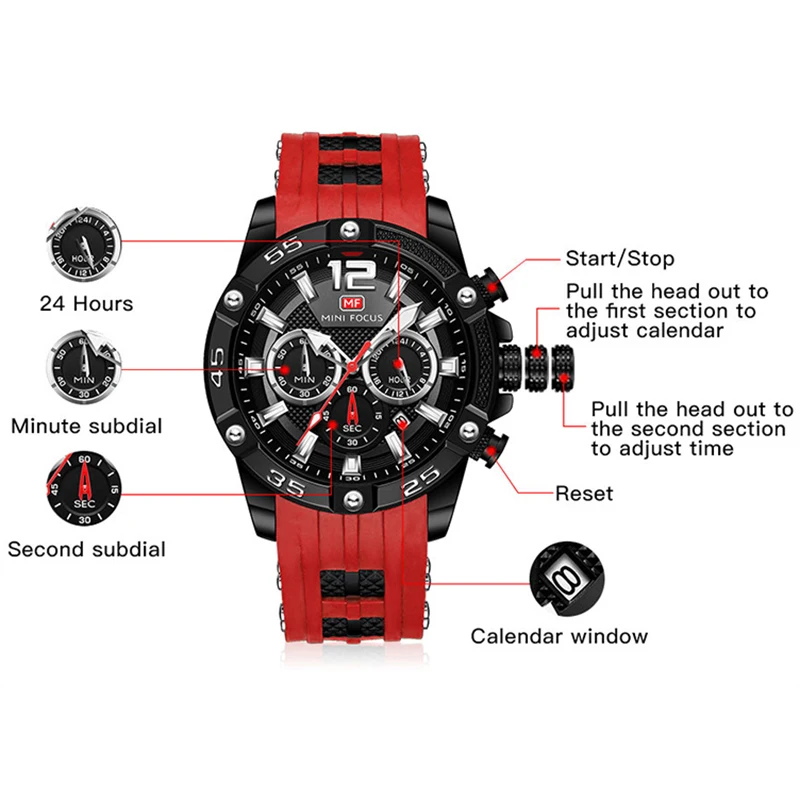 Fashion Mens	Sports Watches Luxury Quartz Wristwatches	for Men Top Brand Waterproof Chronograph Clock Elegant Military Watch