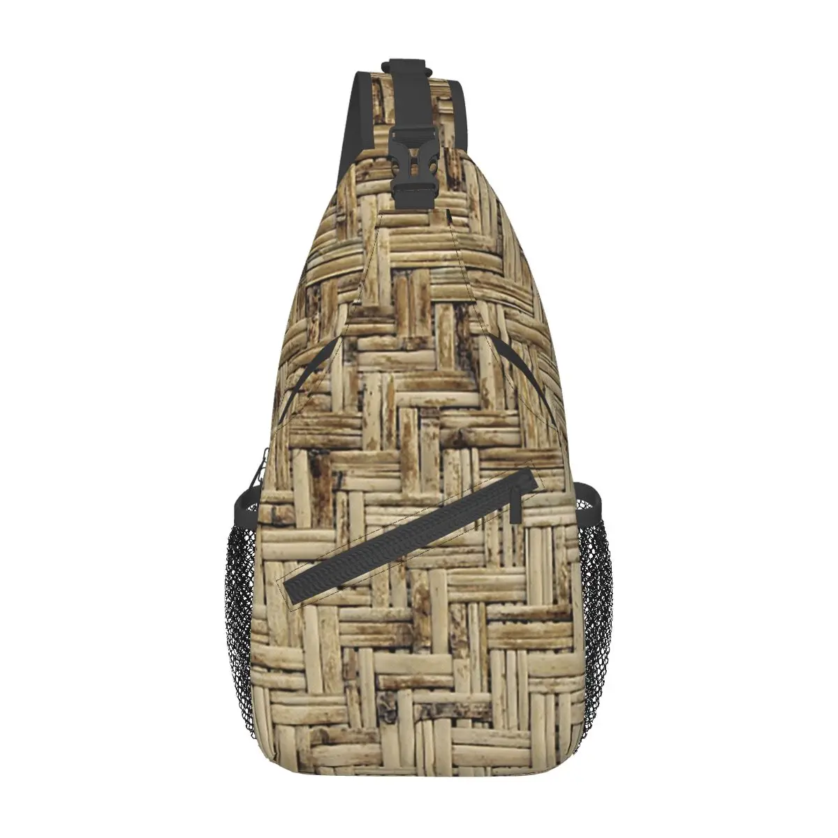 

Braided Rattan Wood Wicker Sling Backpack Sling Bag Hiking Traveling Chest Bag Daypack Men Crossbody Backpack Shoulder Bag Pouch