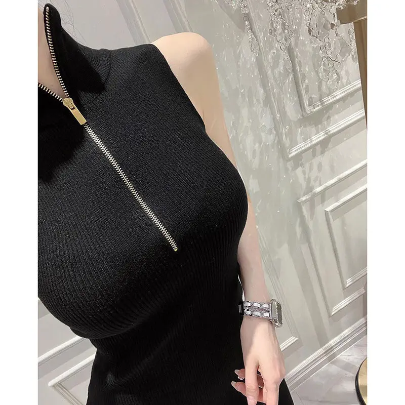 

2023 summer Korean style tight sleeveless vintage knitted dress slim Dress