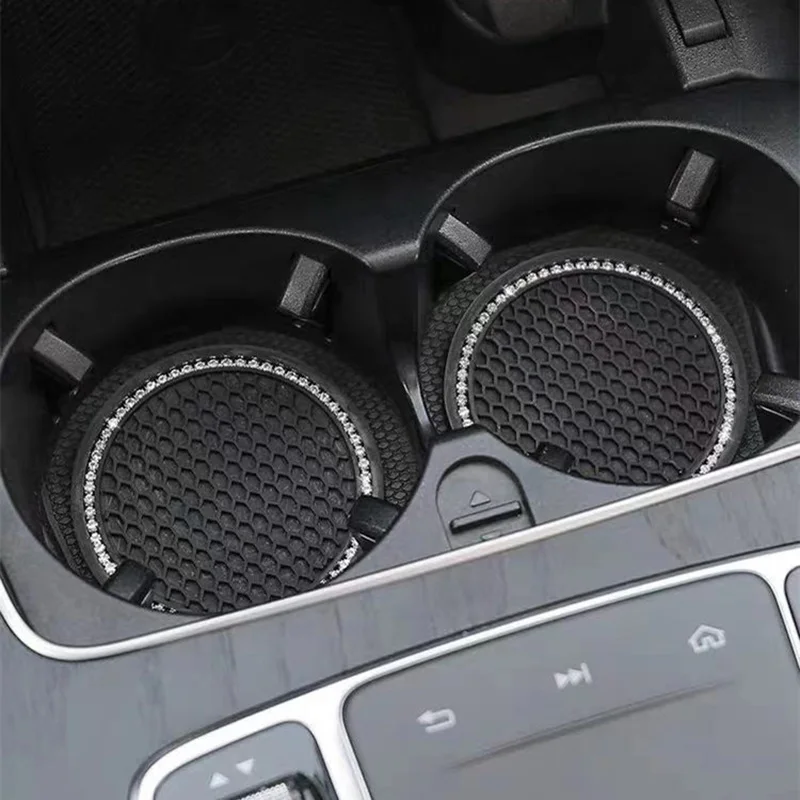 Cup Holder Coasters Car Water Cup Pad Holders Non-slip Diamond Rhinestone Rubber Mat for Auto Interior