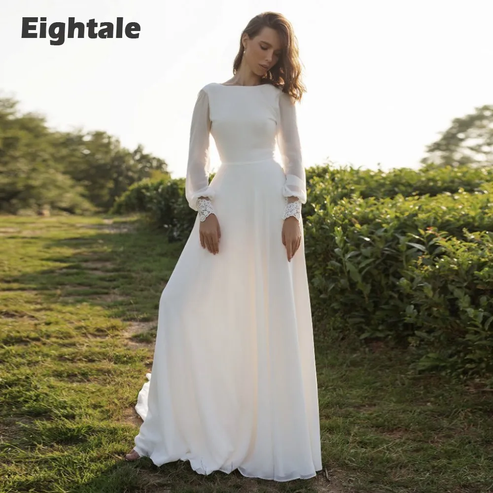 

Eightale Boho Wedding Dress Bohemian Lace O-Neck Long Sleeves Backless Bridal Gowns White Ivory Custom Made vestidos de novia