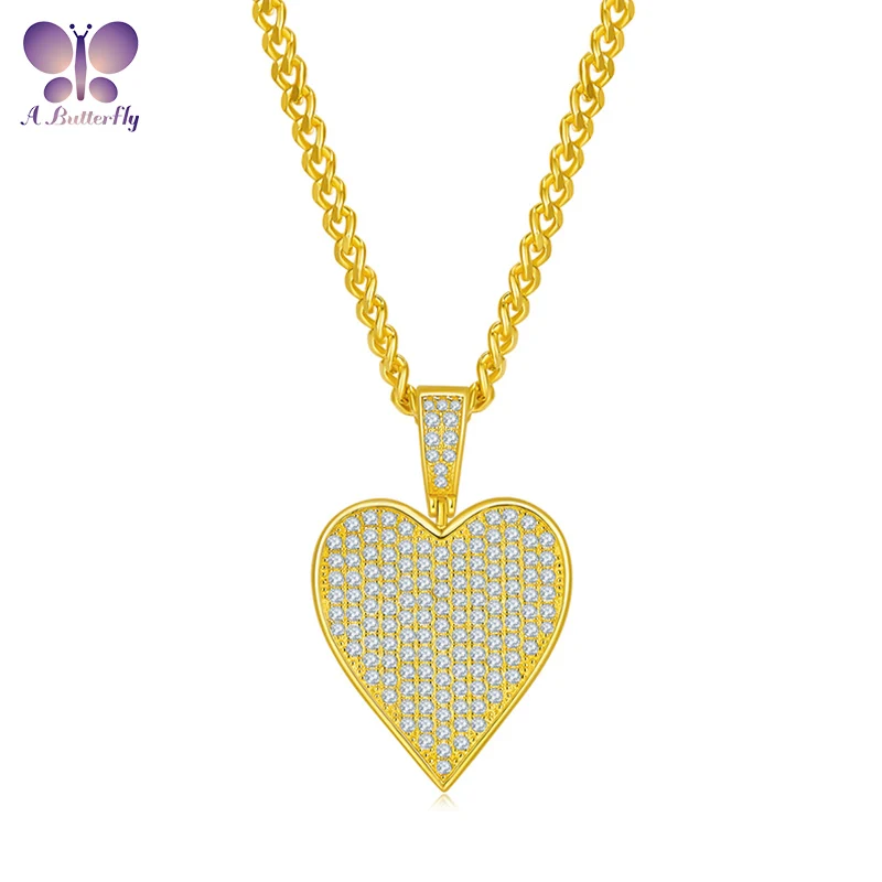 

AButterfly 100% 925 Sterling Silver All Moissanite Heart Hip Hop Pendant Fine Jewelry Birthday Gift No Chain