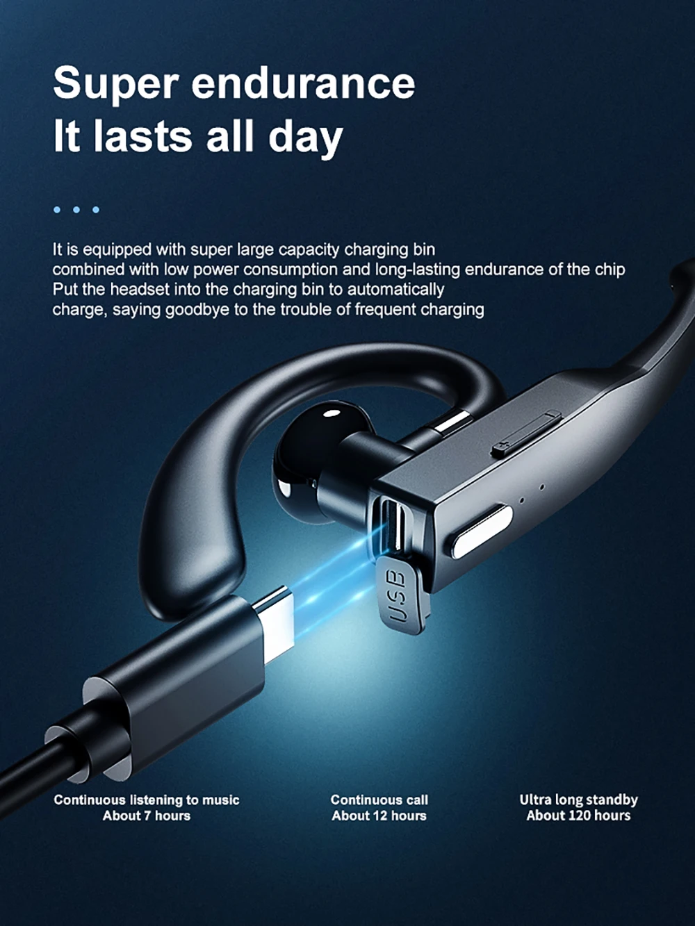 Description Picture 6 of itemWireless Blue Tooth Earphone Built-in Mic HD Call Mini Headphone Single Ear Stereo Sport Headset Noise Canceling For Driving New