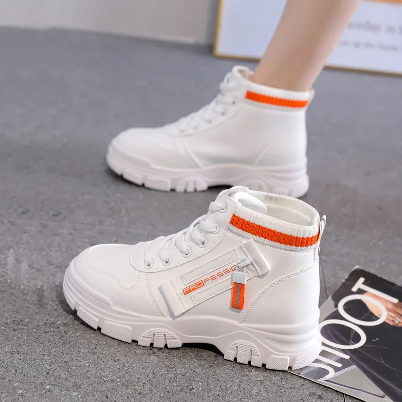 Trendy High-top White Women's Shoes 2024 Autumn Korean Style Versatile New Board Shoes Sports Women's Footwear Qr522