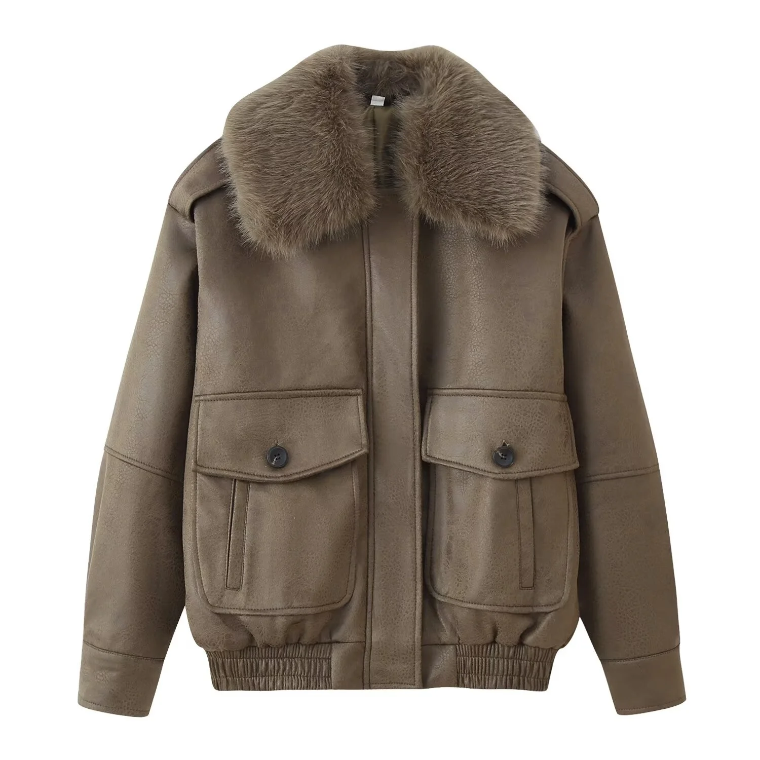 Women Artificial Fur Collar Suede Jacket Female Full Sleeve Zippers Pocket Coats Autumn Winter New Warm Lady Jackets Streetwear