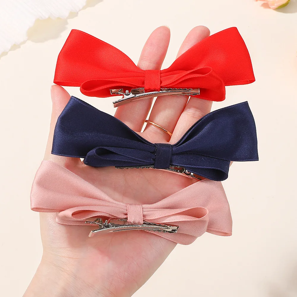 2 stücke Koreanischen Stil Stück Satin Bowknot Seite Haarnadel Schwarz Weiß Band Haar Bögen Clips für Frauen Mädchen Sommer Haar zubehör – Detail 9