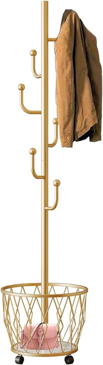 Coat Rack Freestanding,Cactus Heavy Duty Coat Rack, Easy Assembly Hall Tree Storage Basket for Bedroom Office Hallway Bathroom